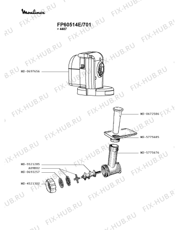 Взрыв-схема кухонного комбайна Moulinex FP60514E/701 - Схема узла 8P003334.4P4