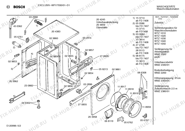 Схема №1 WFV7930 Exclusiv WFV7930 с изображением Инструкция по эксплуатации для стиральной машины Bosch 00516840