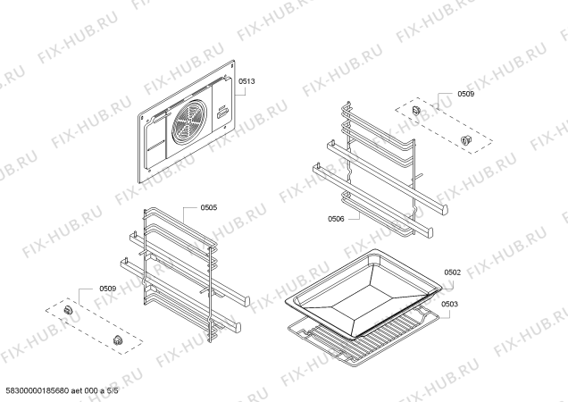 Взрыв-схема плиты (духовки) Bosch HBA43S350E H.BO.NP.L3D.IN.GLASS.B3/.X.E0_C/// - Схема узла 05