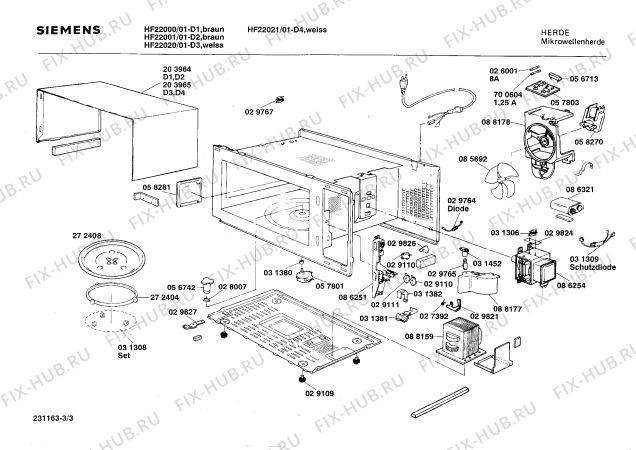 Взрыв-схема микроволновой печи Siemens HF22021 - Схема узла 03
