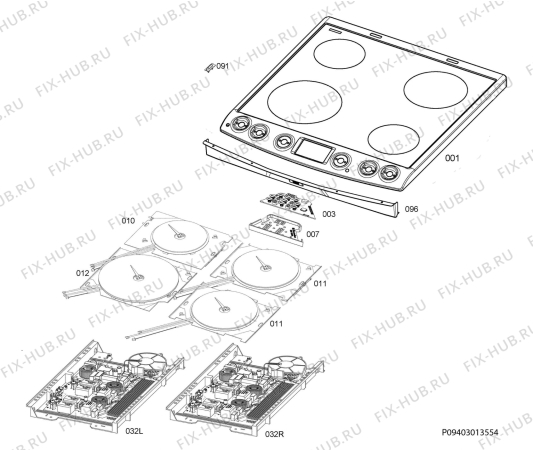 Взрыв-схема плиты (духовки) Electrolux EKI6551BOX - Схема узла Hob