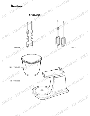 Взрыв-схема блендера (миксера) Moulinex AD8443(0) - Схема узла 5P000716.9P2