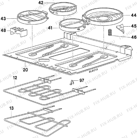 Взрыв-схема плиты (духовки) Faure CCV694-1 - Схема узла Oven and Top functional parts