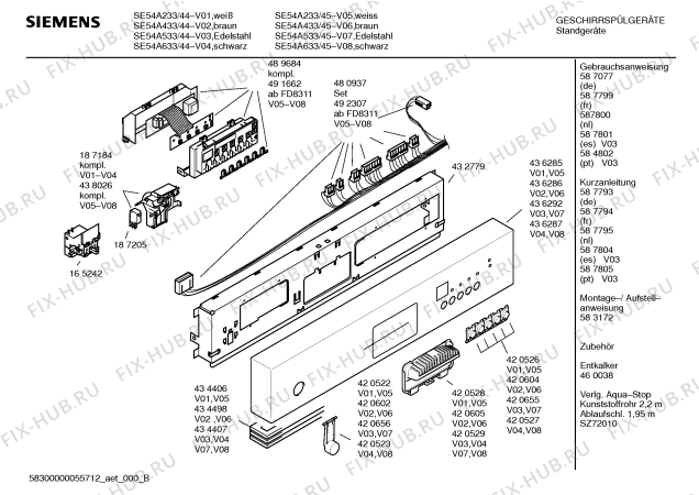 Схема №3 SE54A533 с изображением Инструкция по эксплуатации для посудомойки Siemens 00587802