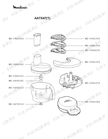 Взрыв-схема кухонного комбайна Moulinex AATX47(T) - Схема узла EP002633.0P3