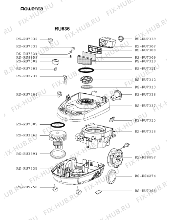 Взрыв-схема пылесоса Rowenta RU636 - Схема узла EP001545.8P2