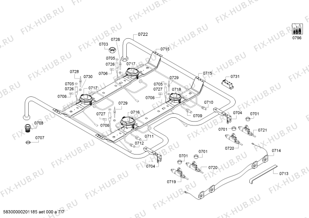 Взрыв-схема плиты (духовки) Bosch HGD645220T - Схема узла 07