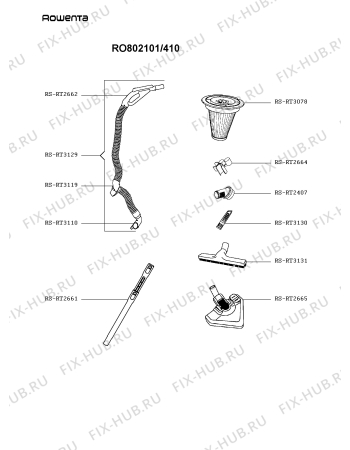 Взрыв-схема пылесоса Rowenta RO802101/410 - Схема узла 6P003712.2P3
