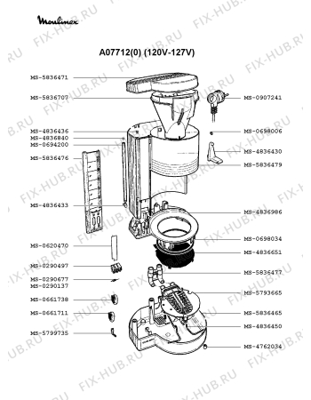 Взрыв-схема кофеварки (кофемашины) Moulinex A07712(0) - Схема узла CP001383.6P2