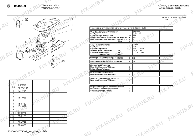 Взрыв-схема холодильника Bosch KTR7502 - Схема узла 03