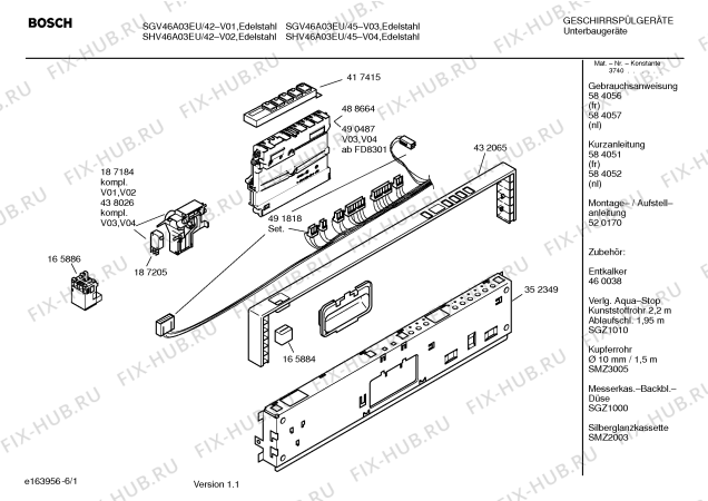 Схема №3 SHV46A03EU с изображением Инструкция по эксплуатации для посудомойки Bosch 00584068