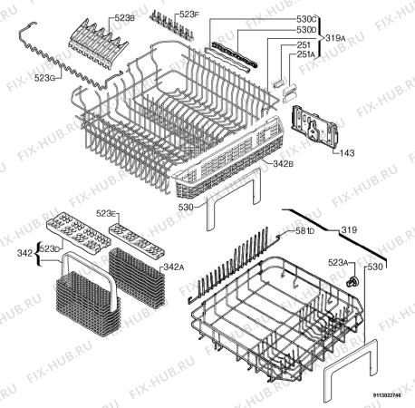 Взрыв-схема посудомоечной машины Electrolux 889_474 - Схема узла Basket 160