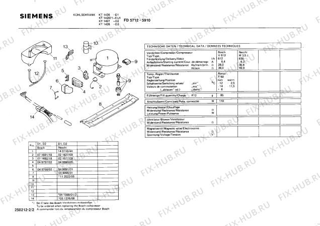 Взрыв-схема холодильника Siemens KT1428 - Схема узла 02