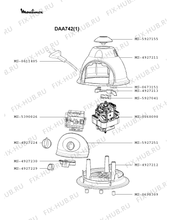 Взрыв-схема блендера (миксера) Moulinex DAA742(1) - Схема узла KP002838.8P2