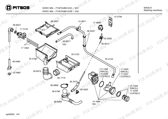 Взрыв-схема стиральной машины Pitsos P1WTA2801A VARIO 900 - Схема узла 04
