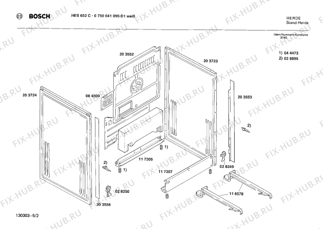 Взрыв-схема плиты (духовки) Bosch 0750041095 HES652C - Схема узла 02