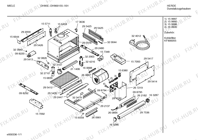 Схема №1 DH900155 DH 95 E с изображением Набор кнопок для электровытяжки Bosch 00262182