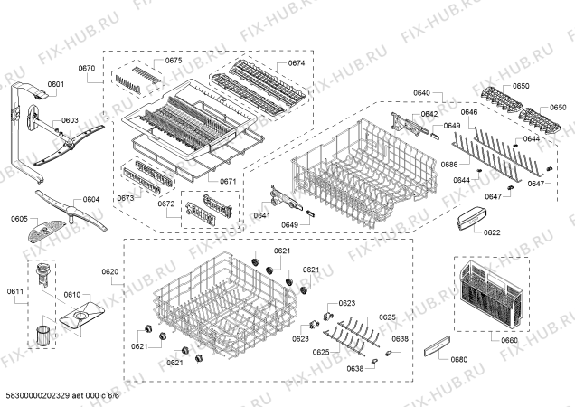 Взрыв-схема посудомоечной машины Bosch SHP878WD6N, SuperSilencePlus 42dBA - Схема узла 06