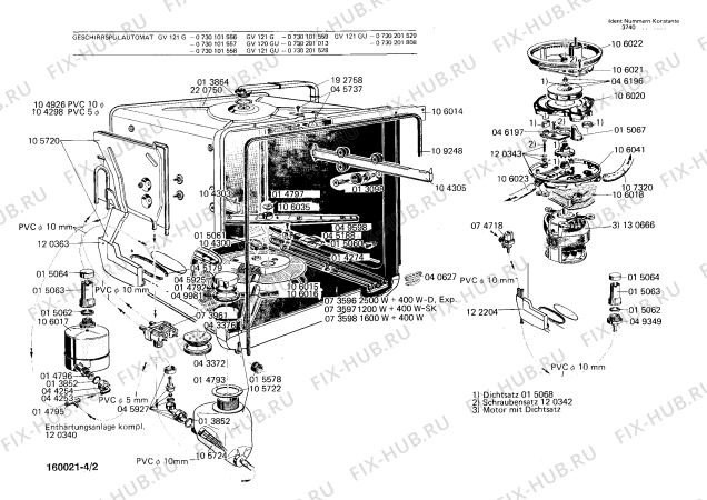 Взрыв-схема посудомоечной машины Bosch 0730101558 GV121G - Схема узла 02
