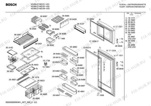 Взрыв-схема холодильника Siemens KS36U21NE - Схема узла 02