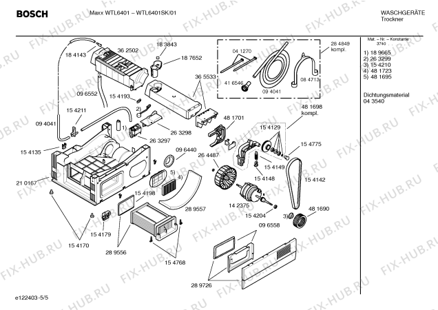 Взрыв-схема сушильной машины Bosch WTL6401SK Maxx WTL6401 - Схема узла 05