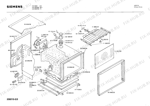 Взрыв-схема плиты (духовки) Siemens HE032478 - Схема узла 02
