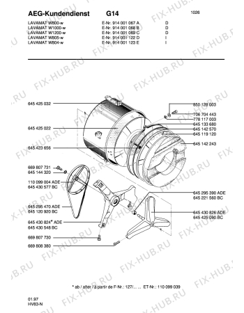 Взрыв-схема стиральной машины Aeg LAVW805-W I - Схема узла Tub and drum