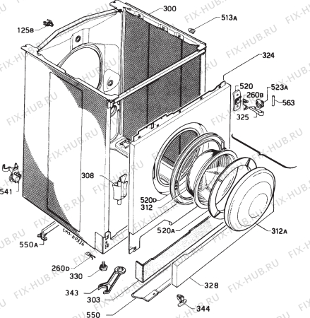Взрыв-схема стиральной машины Electrolux WH280 - Схема узла Cabinet + armatures