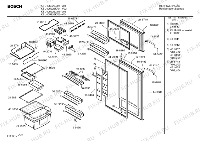 Схема №1 KSU445206J REFRIG NO FROST 410L 127V BCO с изображением Защитный выключатель мотора для холодильной камеры Bosch 00188497