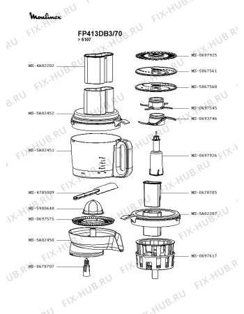 Взрыв-схема кухонного комбайна Moulinex FP413DB3/70 - Схема узла 4P003359.2P2