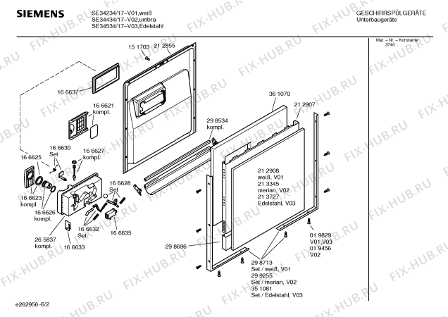 Схема №2 SE34430 с изображением Вкладыш в панель для посудомойки Siemens 00361120