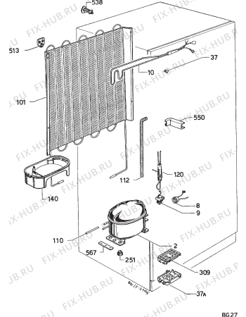 Взрыв-схема холодильника Aeg 2500KG - Схема узла Refrigerator cooling system