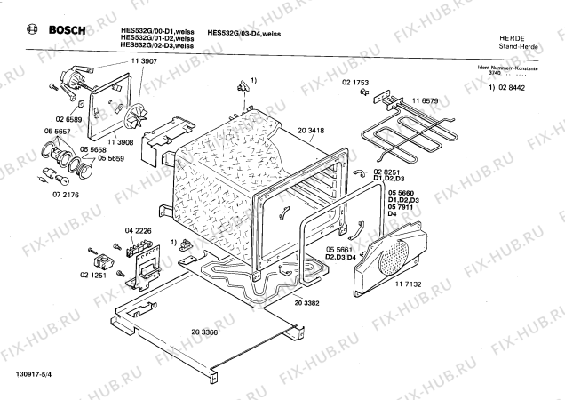 Взрыв-схема плиты (духовки) Bosch HES532G - Схема узла 04