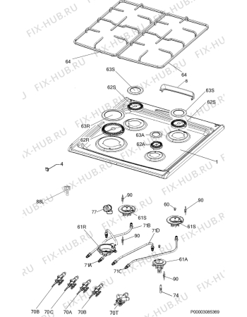 Взрыв-схема плиты (духовки) Electrolux RKG61160OW - Схема узла Hob