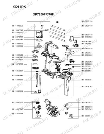 Взрыв-схема кофеварки (кофемашины) Krups XP7250FR/70F - Схема узла MP003364.6P2