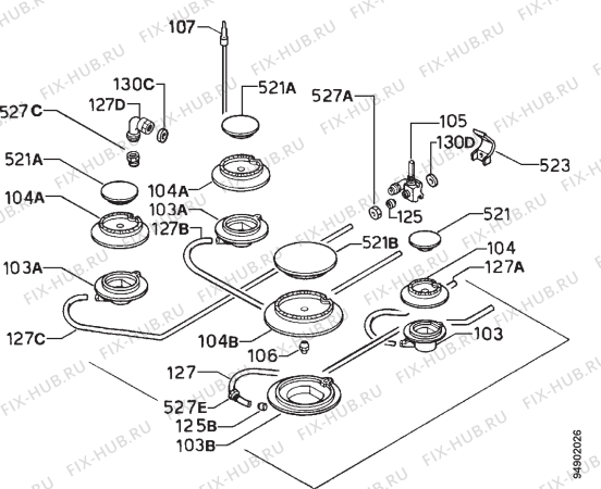 Взрыв-схема плиты (духовки) Aeg 21602G-W - Схема узла Functional parts 267