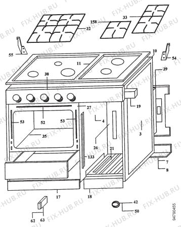 Взрыв-схема плиты (духовки) Corbero 8840F1BUTANO - Схема узла Section 1