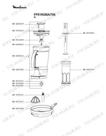 Взрыв-схема кухонного комбайна Moulinex FP519GBA/700 - Схема узла VP003804.7P3