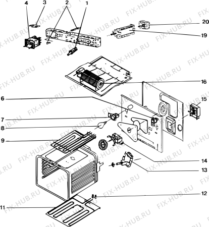 Взрыв-схема плиты (духовки) SCHOLTES F2805AN (F009001) - Схема узла