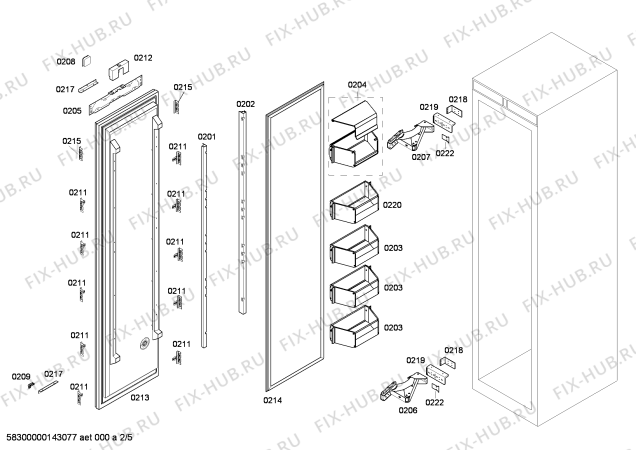 Схема №2 RF411700 с изображением Корпус для холодильника Bosch 00669206