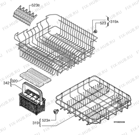 Взрыв-схема посудомоечной машины Faure LVI765N - Схема узла Basket 160