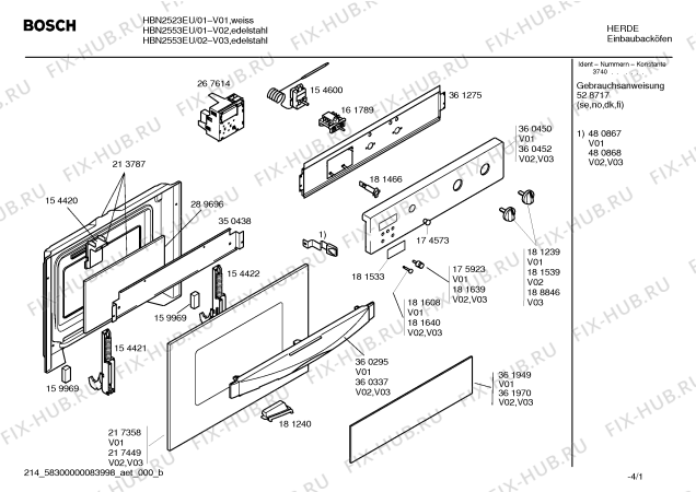 Схема №1 HBN2563EU HBN2563eu/01 с изображением Инструкция по эксплуатации для плиты (духовки) Bosch 00528717