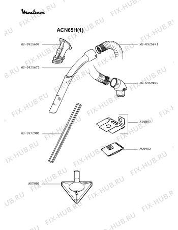 Взрыв-схема пылесоса Moulinex ACN65H(1) - Схема узла HP002258.9P2