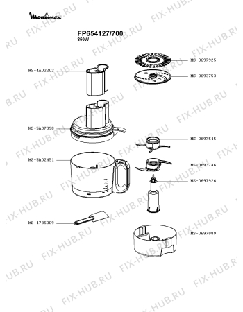 Взрыв-схема кухонного комбайна Moulinex FP654127/700 - Схема узла WP004730.0P2