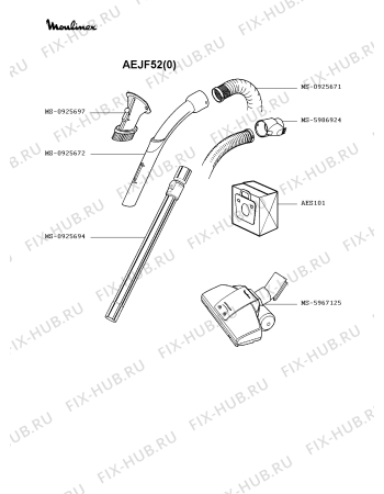Взрыв-схема пылесоса Moulinex AEJF52(0) - Схема узла JP002287.9P2