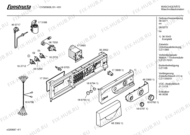 Схема №1 CV50560IL Constructa с изображением Инструкция по эксплуатации для стиральной машины Bosch 00580272
