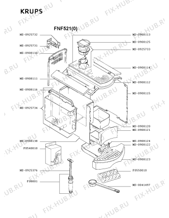 Взрыв-схема кофеварки (кофемашины) Krups FNF521(0) - Схема узла CP002611.2P3