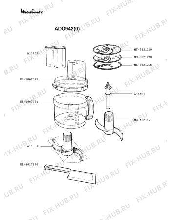 Взрыв-схема кухонного комбайна Moulinex ADG942(0) - Схема узла 7P000522.7P2