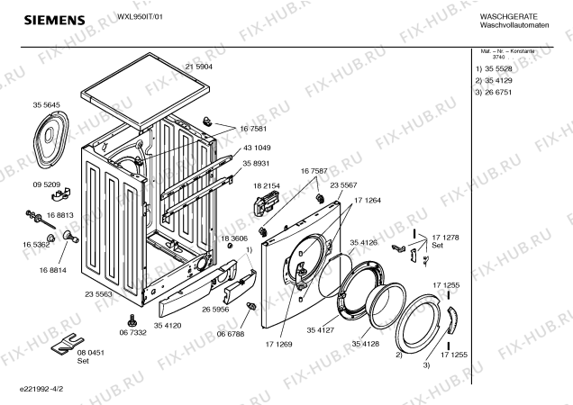 Схема №4 WXL950IT SIWAMAT XL 950 с изображением Инструкция по эксплуатации для стиралки Siemens 00582932