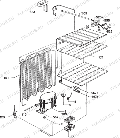 Взрыв-схема холодильника Upo UKP128 - Схема узла Refrigerator cooling system